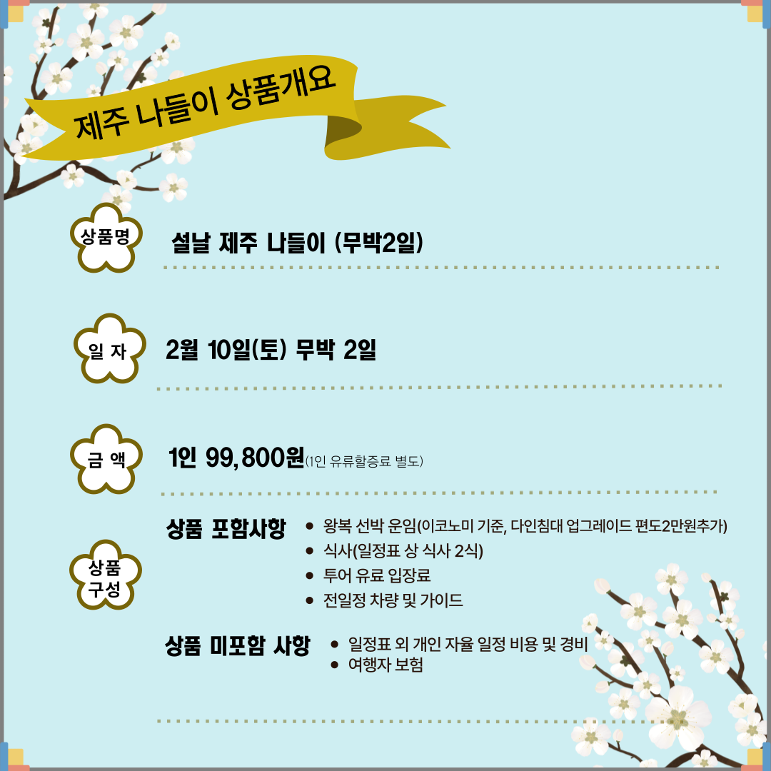 설날 당일패키지 「제주 나들이」